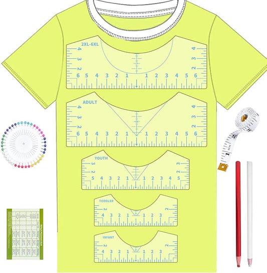 5Pack Tshirt Ruler Guide for Vinyl Alignment, T Shirt Rulers to Center Designs, PVC Measurement Template, Sewing Supplies Accessories Tools for Cricut Heat Press Transfer Vinyl （Blue）