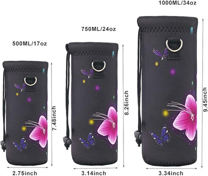 RICHEN Neoprene Water Bottle Carrier Bag with Adjustable Shoulder Strap,Insulated Water Bottle Cover for Stainless Steel/Glass/Plastic Bottles