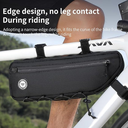 Bike Frame Bag 2L/3L – Waterproof 600D/Scratch-Proof, 7" Phone Fit, 4-Point & Multi-Position Anti-Sway Straps, Full-Side Zipper Quick Access, Tool-Free Install, Universal MTB/Road/Gravel/E-Bike