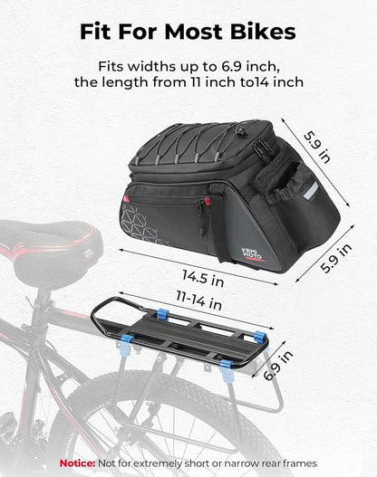 KEMIMOTO Bike Bag PVC Bicycles Rear Rack 15L Bicycles Trunk Pannier with Waterproof Cover and Water Cup Bag for Commuter Travel Outdoor