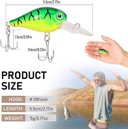 Fishing Lures Kit with Organizer Box, Mixed Including Minnow Popper Crank VIB Pencil Baits with Hooks for Saltwater Freshwater, Fishing Lure kit Gift for Family Fishing Beginner and Pros