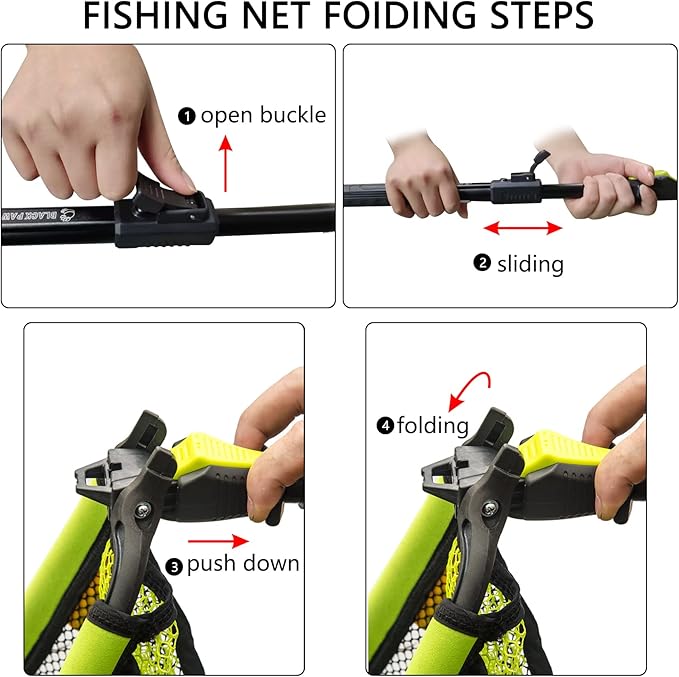 Black Paw Floating Fishing Net Foldable Telescopic Fish Landing Net with Built in Length Scale Rubber Coated for Kayak, Fly, Trout