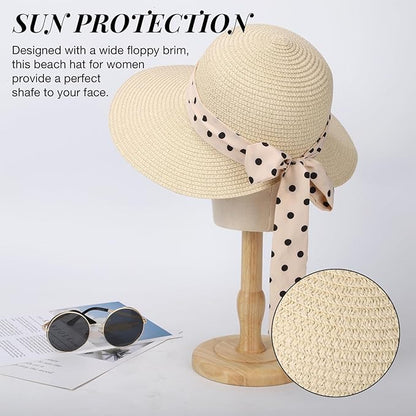 Beach Hats for Women Oversize Wide Brim Straw Sun Hat Foldable UV Protection Hat for Travel