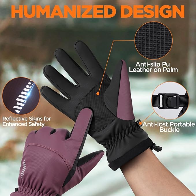 rivmount Winter Waterproof Ski Snow Warm Gloves for Women Men, Windproof Cold Weather Thermal with Touchscreen Fingers, for Running Driving Cycling Hiking Biking Outdoor Sports Daily Work