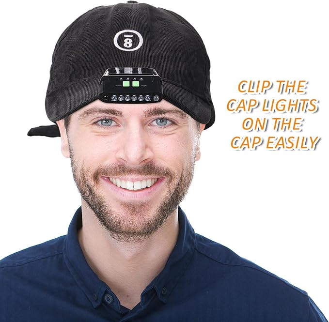 Mudder LED Clip on Cap Lights USB Rechargeable Cap Flashlight Clip Waterproof Ultra Bright Hat Flashlight Headlamp for Fishing Camping Hand Work