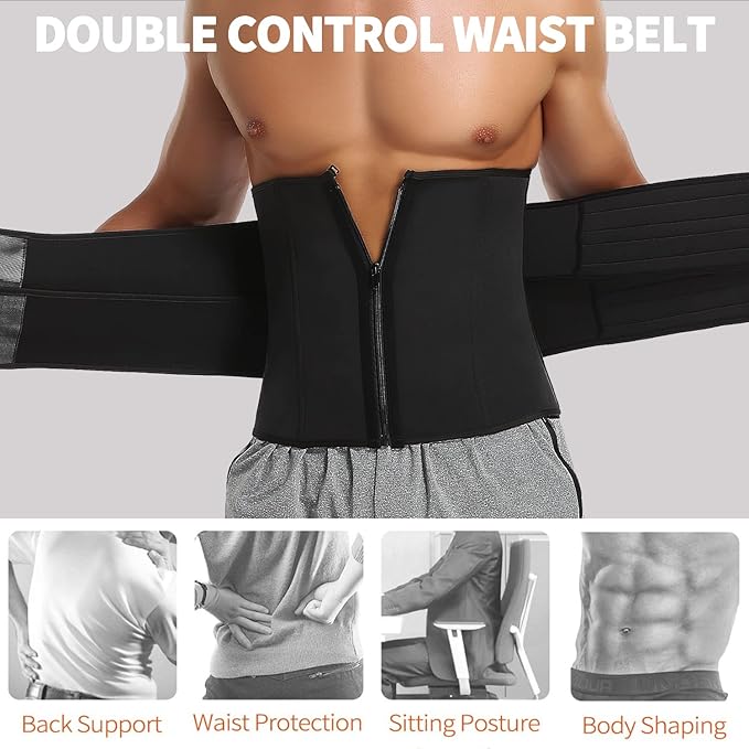 KIWI RATA Mens Workout Waist Trainer Corset Neoprene Sauna Sweat Trimmer Cincher Belt Extra Belly Compression Belts