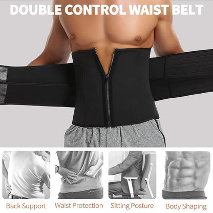 KIWI RATA Mens Workout Waist Trainer Corset Neoprene Sauna Sweat Trimmer Cincher Belt Extra Belly Compression Belts