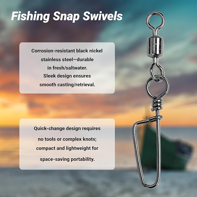 QISHUO Barrel Stainless Snap Swivels Strength Saltwater Lure Connector Fishing Steel Clips Fishing Swivel Rolling Black Nickel