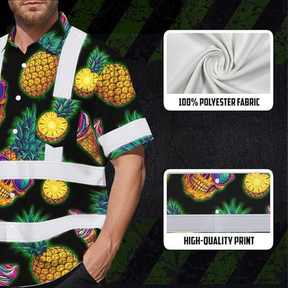 High Visibility Hawaiian Shirt for Men Tropical Shirts Custom Name Floral Outfit Reflective Safety Workwear