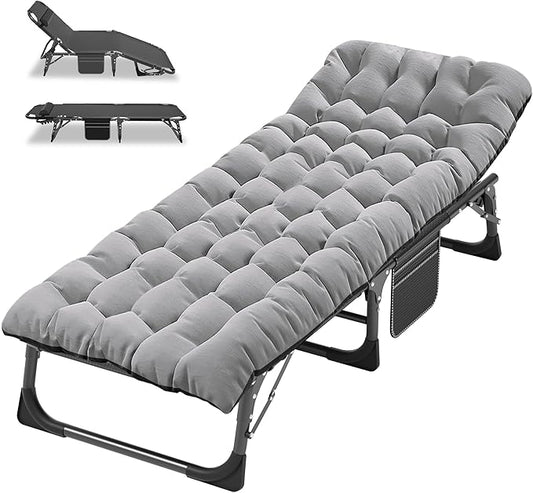 ABORON Folding Camping Cot W/Mat for Adults, Adjustable Heavy Duty Outdoor Bed,1200 D Layer Oxford Travel Camp Cots