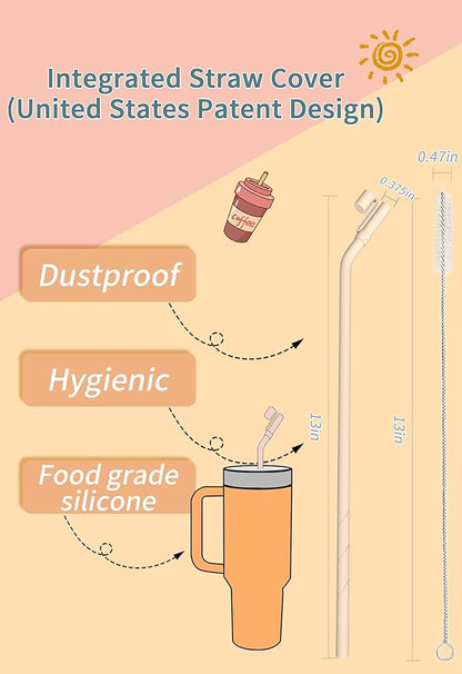 Doboli Replacement 13 inch Long Silicone Straw With Straw Cover,Compatible with Stanley Owala 40 oz 30 oz Cup Tumbler, 6 Pack Reusable Bent Straw with Cleaning Brush,for Stanley Tumbler Accessorie