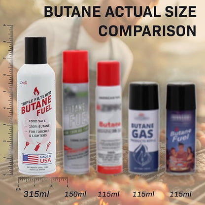 ZeroR® 100% Butane Fuel Refill | 10.67 fl oz 315ml | Made in USA | Butane Refill for Torch Lighter, Kitchen Torch, Refillable Lighters, 2 Cans