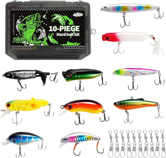 Fishing Lures - 2025 New Tackle Box with Tackle Included, Fishing Kit with VIBs, Frogs, Minnows, Soft Baits, Hooks & Weights Accessories, Freshwater Lure Kit for Bass Walleye Trout
