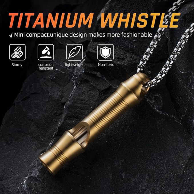 TISUR Titanium Emergency Whistle,EDC Safety Whistles Necklace Loud up to 120db,Survival Whistles for Survival,Hiking,Camping,Pets Training