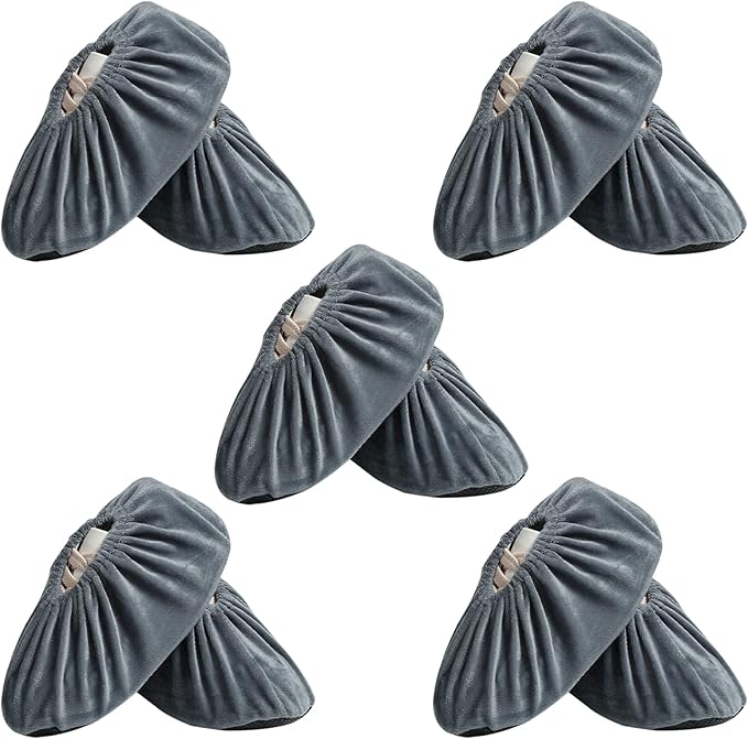 5 Pairs Reusable Shoe Covers, Non Slip Shoe Protectors Covers, Universal Soft Washable Thickened Foot Boot Shoe Covers for Indoors Home Laboratory (Grey)