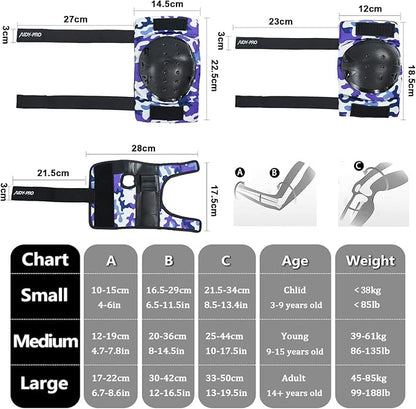 Adult/Youth/Kids Knee Pads and Elbow Pads Set Skateboard Protective Gear, 6 in 1 Knee Guards Kids Wrist Guards for Roller Skating Skateboarding Biking