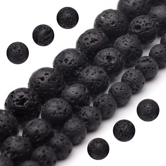 Youngbling Natural Gemstone Beads for Jewelry Making,10mm Black Lava Polished Round Smooth Stone Beads for Bracelet Necklace 15 Inch