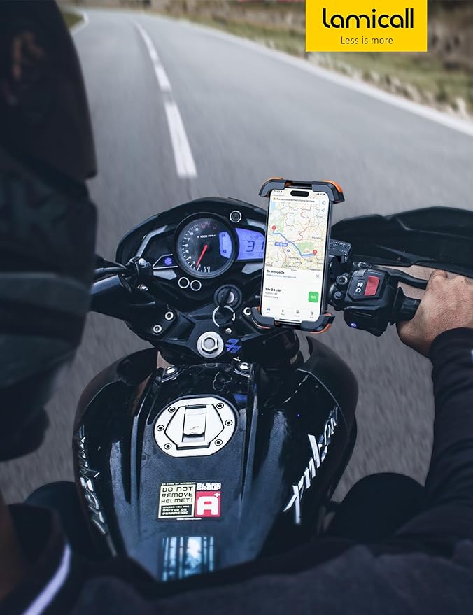 Lamicall Motorcycle Phone Mount Holder - [Dual Vibration Dampener] [Anti Shake] Motorcycle Cell Phone Holder, Upgrade Bike Phone Mount, Fit iPhone 16/15/14/13 Pro Max, 4.7-6.7" Phones, Orange
