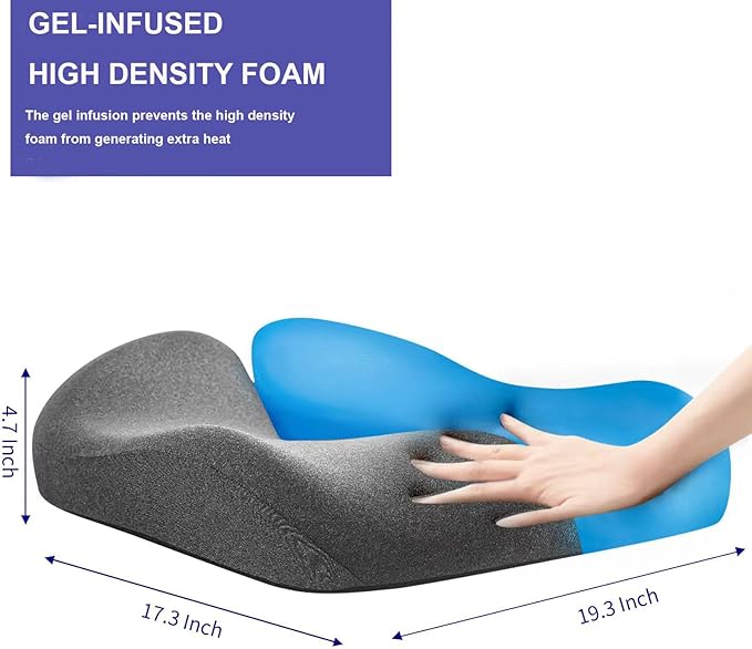 SupremeComfort X-Large Gel Infused High Density Foam Seat Cushion for Office Chair, Kitchen Chair, Car Seats- Elevate Your Seating Experience -Pressure Sore and Tailbone Pain Relief