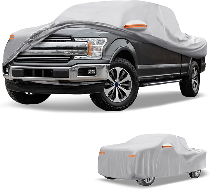 Universal Car Cover Waterproof All Weather 190T-PU, UV Sun Rain Protection, Fits for Truck Length 243"-250", with Left Side Zipper, Silver Tone