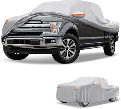 Universal Car Cover Waterproof All Weather 190T-PU, UV Sun Rain Protection, Fits for Truck Length 243"-250", with Left Side Zipper, Silver Tone