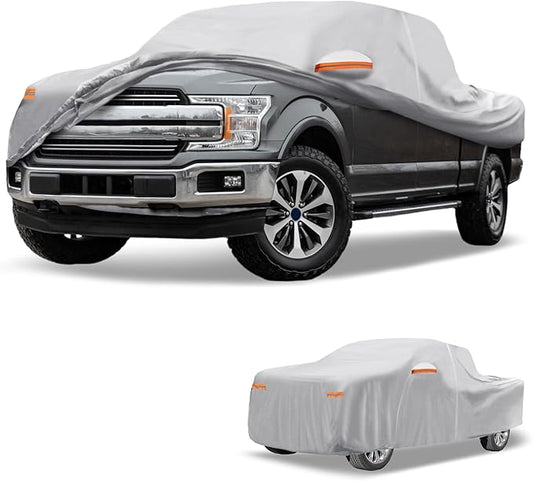Universal Car Cover Waterproof All Weather 190T-PU, UV Sun Rain Protection, Fits for Truck Length 243"-250", with Left Side Zipper, Silver Tone