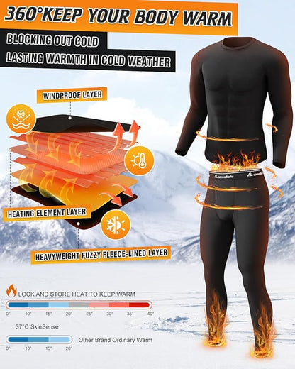 CL convallaria Long Johns Thermal Underwear for Men Soft Fleece Lined Base Layer Cold Weather Top Bottom Gift Set