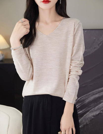 Chanyarn Women's 100% Merino Wool Base Layer Shirt Tops V Neck Long Sleeve Travel Hiking Tee T Shirt Pullover Sweater