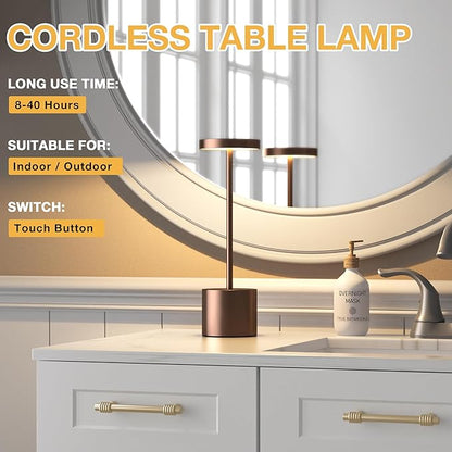 Kakanuo Brown Cordless Lamp Set, Rechargeable Lamp, 3 Color Temperature, LED Outdoor Wireless Lamps, Battery Operated Lamps, Stepless Dimmable, Touch Control
