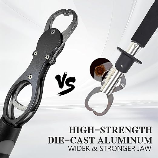 Eupheng 11.4'' Heavy-Duty Fish Gripper with Scale Rustproof Aluminum Body, Non-Slip Rubber Handle, Built-in Weight Estimator & Wrist Lanyard