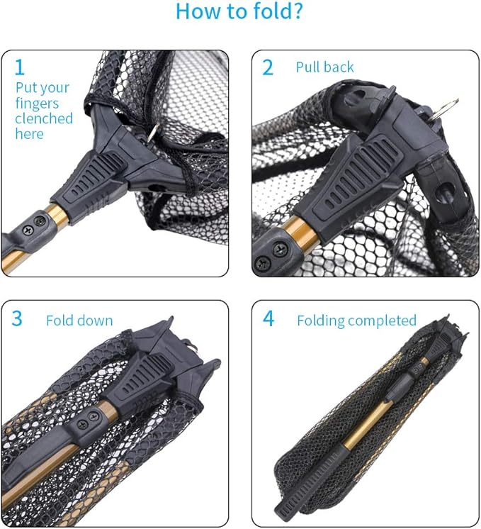 YVLEEN Folding Fishing Net - Foldable Fish Landing Net Robust Aluminum Telescopic Pole Handle and Nylon Mesh 16inch Hoop Size