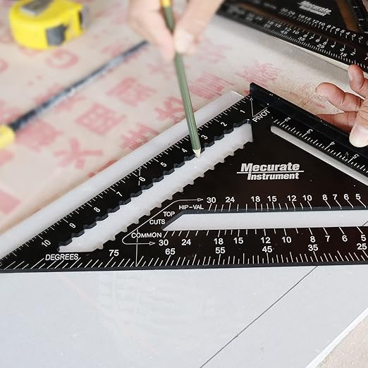 Mecurate 12 Inch Heavy-Duty Aluminum Alloy Triangle Rafter Square, Durable Carpenter's Layout Tool with Easy-to-Read Scales for Angle Measurement, Marking & Cutting Guide