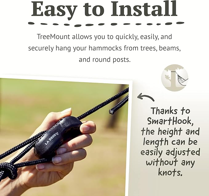 La Siesta® Large Double Brisa Classic Hammock & TreeMount, Trees Beams Posts Suspension Kit, Indoor Outdoor Hammock Swing, Weather Resistant, Wave