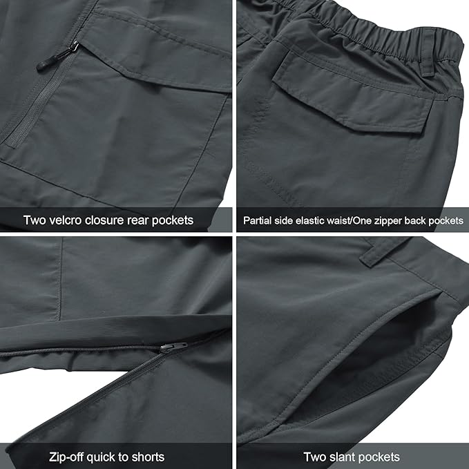 Mens Hiking Pants Quick Dry Lightweight Fishing Convertible Zip Off Safari Trousers