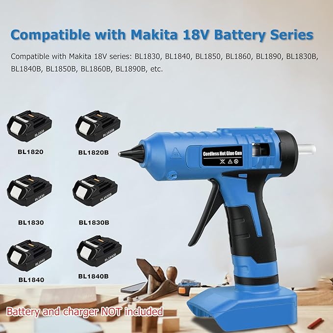 100w Cordless Hot Melt Glue Gun Compatible with Makita 18V Battery, High Temp Electric Power Glue Gun with 20pcs 11x150mm Glue Sticks for Arts Crafts DIY Decor School Home Repair (No Battery)