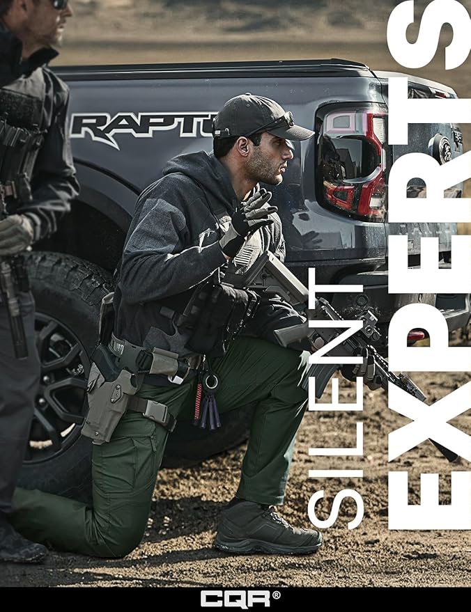 CQR Men's Flex Stretch Tactical Pants, Water Resistant Ripstop Cargo Pants, Lightweight EDC Outdoor Work Hiking Pants