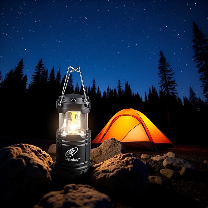 Lightahead Set of 4 Portable Outdoor LED Camping Lantern, Black, Collapsible. Great for Emergency, Tent Light, Backpacking (Without Battery)