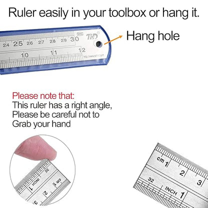 YouOKLight Metal Ruler Set, 6 inch Ruler and 12 inch Ruler. Ruler Inches and Centimeters, Metric Ruler 12 Inches, Metal Ruler 12 inch, Drawing Ruler, Precision Measuring Metal Ruler Silver