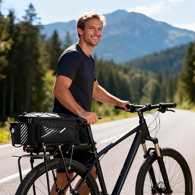 ROCKBROS Bike Rack Bag Bicycle Bag Trunk Rear Rack Bag Bike Panniers Bike Accessories Basket Storage Luggage Saddle Shoulder Bag 13L for E bike, Bicycle With Rain Cover Biking Accessories Gear