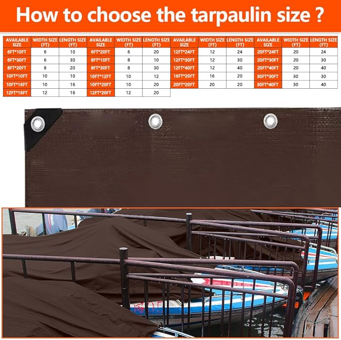 30x30Ft Tarps 16 MIL Heavy Duty Thick Waterproof Poly Tarp, UV Resistant&Tear Multipurpose Protective Cover w/Grommets and Reinforced Edges for Camping, Tent, Boat, RV, Car Brown