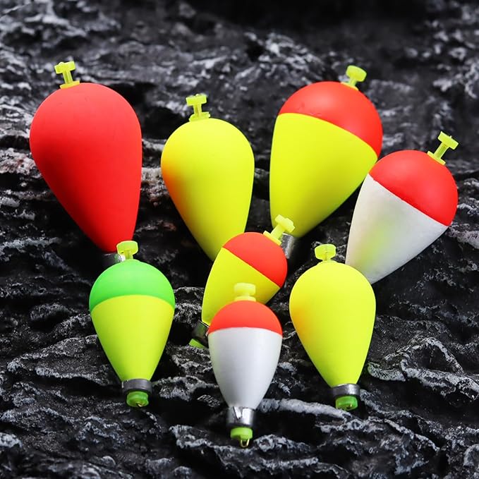 Weighted Fishing Bobbers 10-Pack - Slip Bobbers for Catfish with Spring Clip | 5 Sizes & Styles | High-Visibility EVA Floats with Bottom Weight for Stability