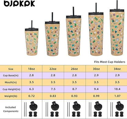 BJPKPK 22oz Tumbler With lid And Straw Stainless Steel Travel Coffee Mug Insulated Tumblers Cups,Spring Party Brown