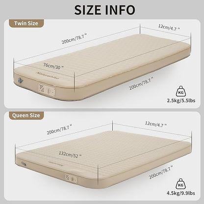 Naturehike 4.7’’ Thick Self Inflating Sleeping Pad with Built in Electric Pump, Double Foam Camping Mattress 2 Person, ISPO Award Winning Processes Foam, Camping Sleeping Pad for Tent, Car, Truck