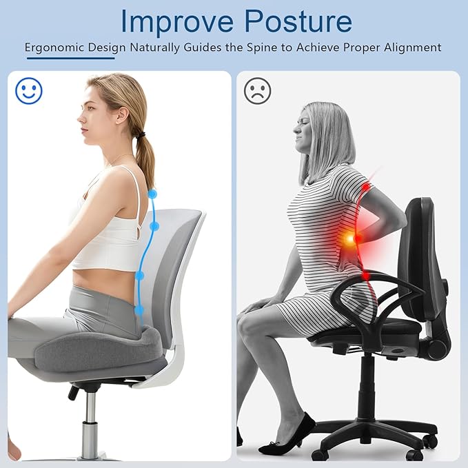 Seat Cushion Chair Cushion for Wide Hip & Thigh, Thickened Memory Foam Sciatica Pain Relief Pillow for Plush Support, Proper Posture, Ergonomic Tailbone Pain Relief Cushion for Office Chair, Car, Home