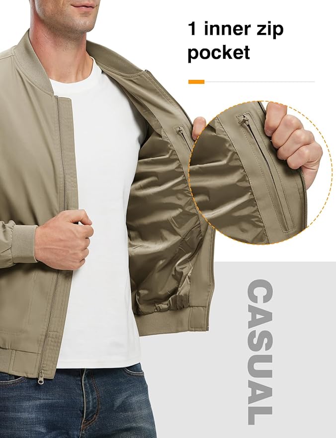 TBMPOY Men's Lightweight Bomber Jackets Light Windbreaker Casual Stylish Fall Golf Zip Up Dress Business Varsity