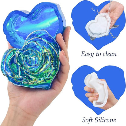 Heart Jar Resin Mold with Rose Lid Epoxy Resin Storage Box Casting Molds DIY Jewelry Trinket Candy Container Silicone Mould Concrete Cement Plaster Planter Candle Vessel Craft Silicone Molds