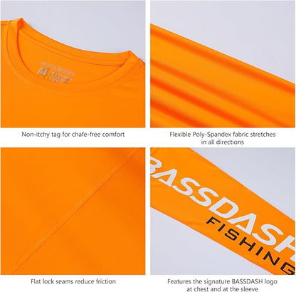 BASSDASH Fishing T Shirts for Men UV Sun Protection UPF 50+ Long Sleeve Tee T-Shirt