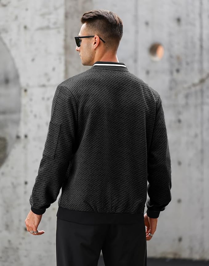 Mens Casual Jacket Loose Fit Lightweight Jacket Varsity Bomber Jacket with Zipper