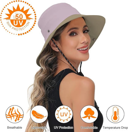 Sun Hats for Women Bucket Hat UV Protection Fishing Hat Wide Brim Safari Hats 2 in 1 Zip-Off Sun Visor Hats UPF 50+