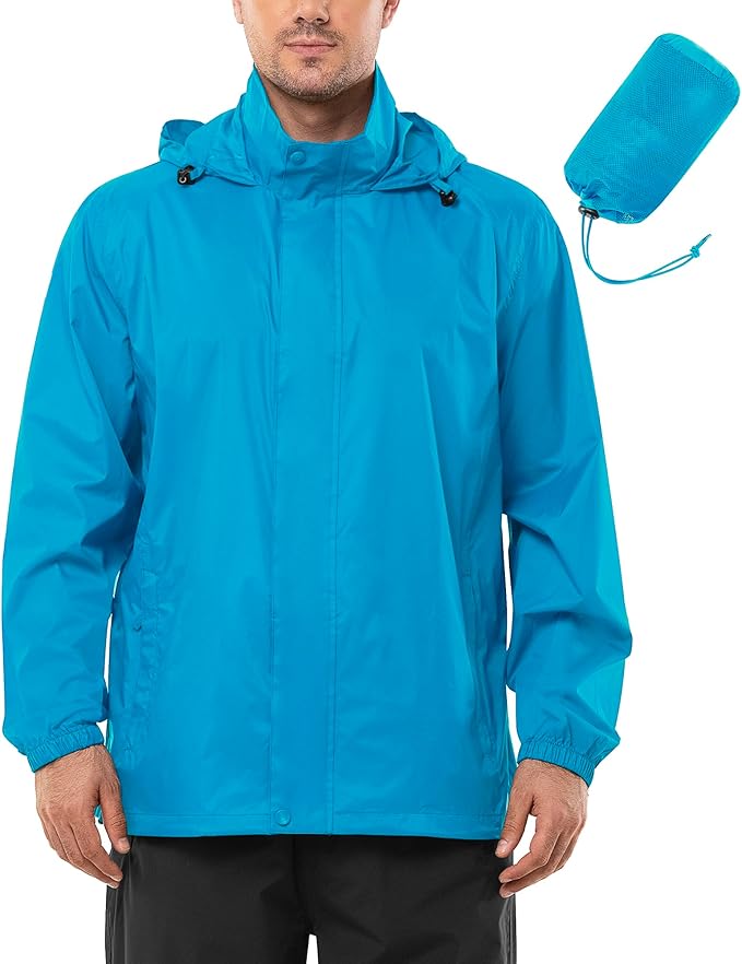 Outdoor Ventures Men's Rain Jacket Waterproof Lightweight Packable Rain Shell Raincoat with Hood for Golf Hiking Travel